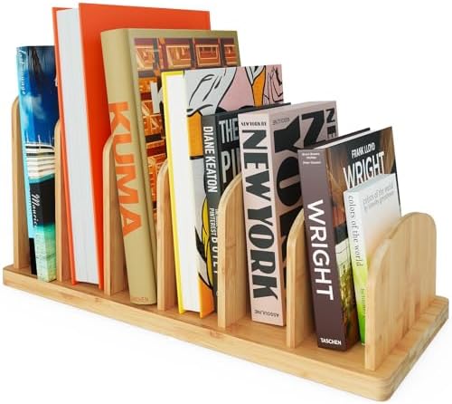 Cook Book Organizer, 6 Sections, Recipe Book Holder Rack, Tabletop Stand for Convenient Cookbook Storage, Vertical Cook Book Stand Kitchen, Binder Holder for Desk & Countertop (Bamboo) by CraftSaints