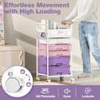 5 Drawer Rolling Storage Cart with Pegboard Top and Hooks, Dreamy Color - Image 5