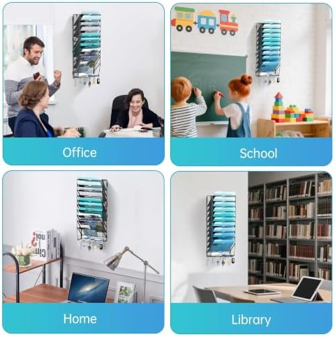 11-Tier Wall File Organizer and Mail Organizer with 5 Hooks, Black - Image 6