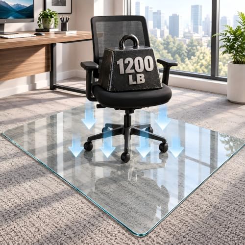 Glass Chair Mat Heavy 1/5" Thick Premium Tempered Glass Duty Hard Glass Chair Mats -for Office Chair on Carpet or Hard Floor with 4 Anti-Slip Pads (55" x 40) - Image 2