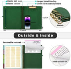 Ospelelf Foldable Spiral Clipboard Folio with Storage Zipper Pouch, 5 Plastic Folders with 10 Pockets,Refillable Lined Notepad (11" x 8.5"), Hardcover Project Organizer with 39 Stickers (Dark Green) - Image 3