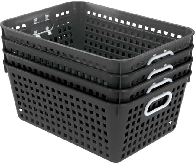 Really Good Stuff Large Black Book Baskets, 13.25" x 10" x 5.5", 4-Pack - Image 3