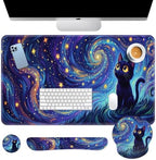 Arttown Keyboard Mouse Pad Set, 4 in 1 Desk Mat Set Cat Galaxy by Arttown