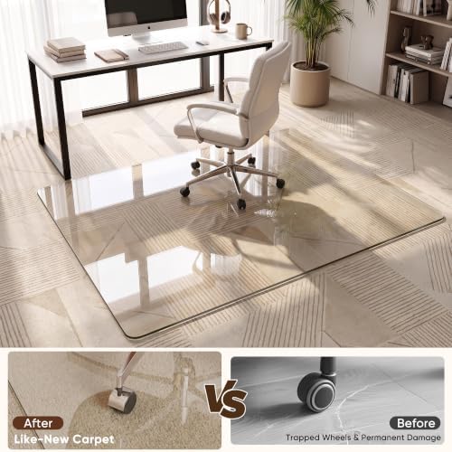 Antok Tempered Glass Chair Mat, 45"x45" Office Chair Mat for Carpet & Hardwood Floors, Heavy Duty 1/5" Desk Chair Mat for Smooth Rolling at Home or Office - Image 4