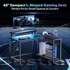 Bestier 42-Inch L-Shaped Computer Desk with Charging & LED, Black - Image 3