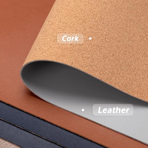 Cork Leather Desk Mat, Dual-Sided Desk Pad, Desk Pad Office Desk Mat, Waterproof Large Mouse Pad, Desktop Writing Pad Desk Accessories for Home Office (80 * 40cm,Brown) - Image 2