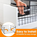 Hanging Under Shelf Storage Basket, 4 Pack Foldable Under Cabinet Metal Desk Storage Wire Rack Organizer for Kitchen Pantry Bookshelf Office Home, Easy to Install Slide-in Under Shelves (Black) - Image 4