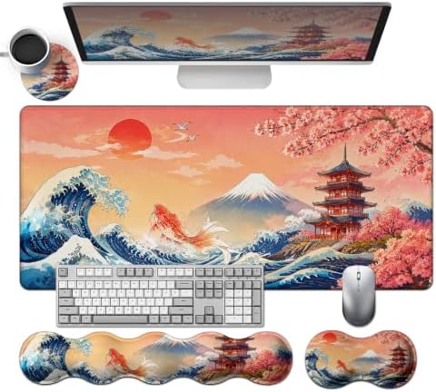 Large Desk Pad Set with Keyboard Wrist Rest & Mouse Wrist Support by SichKards