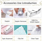 Office Supplies,Desk Accessories, Stapler and Tape Dispenser Set for Women with Stapler, Tape Dispenser, Staple Remover, Staples, Clips, Scissor and Tabs,Gift for Students, Coworkers - Image 2
