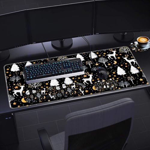 Keyboard Wrist Rest Set,Memory Foam Wrist Support Mouse Pad,31.5"x11.8" Desk Mat for Comfortable Typing & Pain Relief,Non-Slip Base for Office & Home Use - Cute Training Deer and Trees - Image 6
