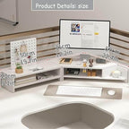 2-Tier Extended Triangle Monitor Stand Riser with Cup Holder & Pegboard Laptop Riser,Wood Desktop Corner Shelf,Computer Laptop Desk Organizer Computer Stand,Space Saving Office Desk Storage Rack - Image 2