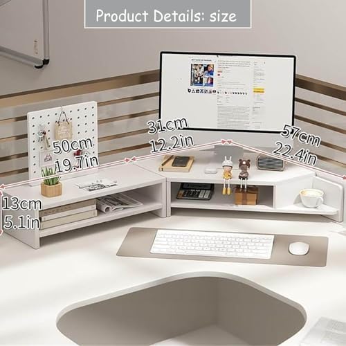 2-Tier Extended Triangle Monitor Stand Riser with Cup Holder & Pegboard Laptop Riser,Wood Desktop Corner Shelf,Computer Laptop Desk Organizer Computer Stand,Space Saving Office Desk Storage Rack - Image 2