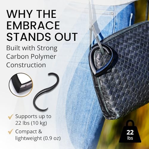 EMBRACE Purse Hook for Table, Foldable Handbag Hook Holds 22 lb, Black - Image 3