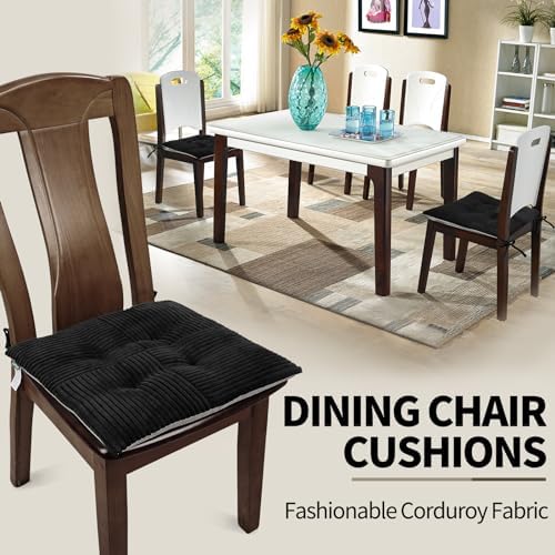 Office Stacking Chair Cushions 4 Pack, Corduroy High Density Foam Kitchen Seat Cushions with Ties, Square 17" x 17" Indoor Non-Slip Dining Chair Pads, Black, 4pcs - Image 6