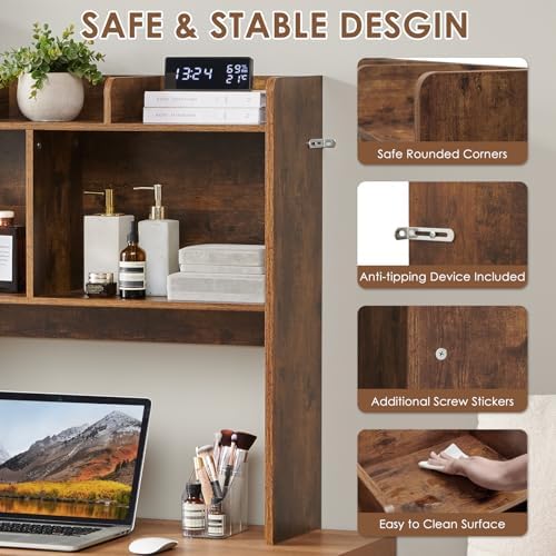 Nromant Desktop Bookshelf, Wooden Desk Storage Hutch with 5 Shelves, 3-Tier Desktop Display Organizer Rack for Office Home (Brown, 5 Shelves B) - Image 5