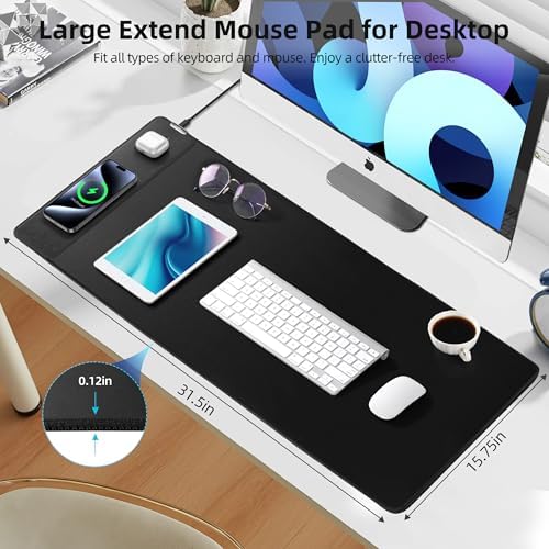 Wireless Charging Mouse Pad, Gaming Desk Mat with 20W Adapter, 31.5"x15.7" - Image 3