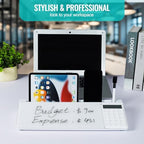Desktop Glass Whiteboard with Calculator, Dry Erase White Board, Computer Pad Keyboard Stand with to-do List Memo, Desk Organizers with Accessories for Office, Home and School - Image 4
