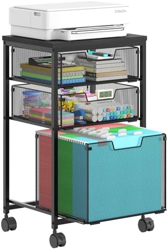 Sbanmao Rolling File Cart with 3 Drawers, Filing Cabinet, Hanging Folder Holder Organizer with Wheels, Under Desk Storage Utility Cart, File Cabinet Printer Stand for Home Office, Black by shengbaomaoyi