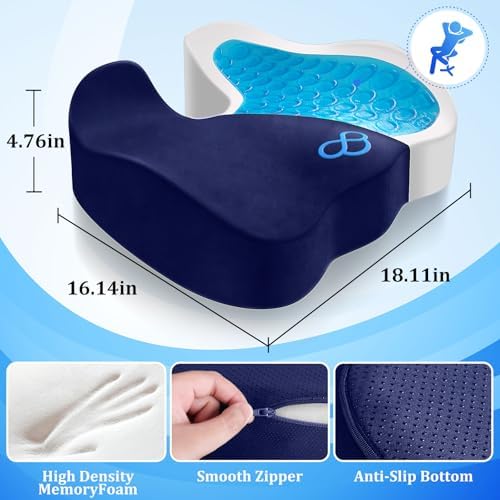 CushyOasis Seat Cushion, Gel Memory Foam Office Chair Cushions, (Blue) - Image 5