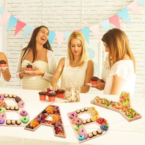 4PCS Charcuterie Letters 12” Fillable Cardboard Letters “Baby” Tray for Baby Shower, Wood Cupcake Chocolate Candy Dessert Decorative Tray (Baby-Wooden) - Image 5