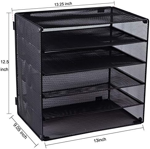 EASEPRES 5 Slot Mesh Desk Organizer Tray, File Paper Letter Folder Holder Desktop Paper Sorter Mail Organization Rack Storage Accessories, for Office Home School Classroom, Black, 2 Pack - Image 3
