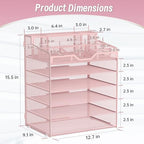 6 Tier Mesh Paper Desk Organizer with Pen Holders, Pink - Image 2