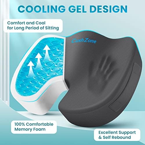 Gel Seat Cushion, Cooling Memory Foam Cushion for Office Chair, Gray - Image 2