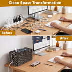 2 Pack Handwoven Cable Management Box with Lid, Decorative Cord Organizer for Power Strips, Chargers, TV Wires, Desk, Home & Office Storage, Plastic Rattan Strap - Image 3
