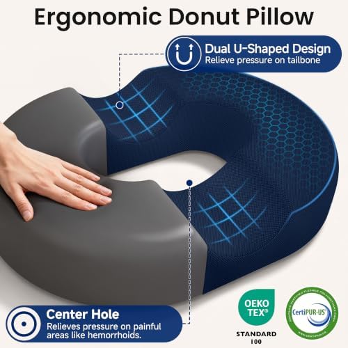 CloudBliss Donut Pillow Stadium Seat Cushion for Tailbone Pain Relief and Hemorrhoids, Memory Foam Seat Chair Cushion, Portable Seat Cushions for Bleachers, Car, Home & Office - Image 2
