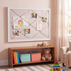 Pinkunn 18" x 24" Linen Fabric Bulletin Board with Ribbon Wall Decor, White - Image 6