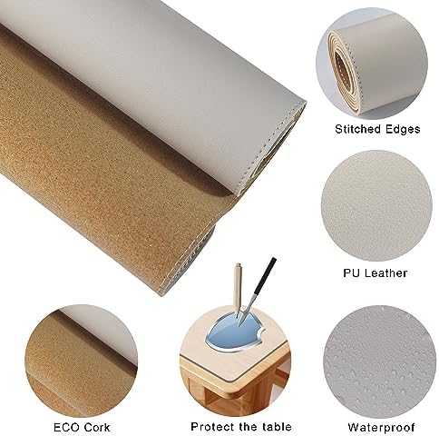 MAIDERN 40”x 24” Leather Desk Pad, Reversible Large Desk Mat, Cork & Leather Large Mouse pad for Desk, Waterproof Computer Desk Pad for Gaming Home Office (Cream) - Image 3