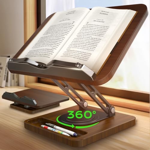 LOXP Ergonomic Book Stand for Reading, 360° Rotating Holder with Page Clip by LOXP