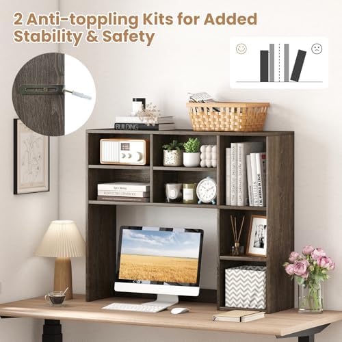 LDAILE 31'' Desk Shelf, 3-Tier Desk Hutch with 7 Shelves for Computer Desk, Desktop Bookshelf with 3 Adjustable Shelves for College Dorm Office Home Study Room Desk, 37 x 10 x 31 in - Image 7