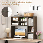 GOFLAME 7 Cubes Desktop Bookshelf, 37” Desk Organizer Shelf with 3 Adjustable Shelves, 3-Tier Wood Countertop Display Rack, Multipurpose Tabletop Desk Hutch for Dorm, Home Office, Gray - Image 7