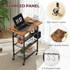 MAHANCRIS 4-Tier Printer Stand, Rolling Printer Table on Wheels, Industrial Storage Stand with Side Pocket, Wooden Tabletop, 2 S-Shaped Hooks, for Home Office, Rustic Brown and Black PTHR2601 - Image 4