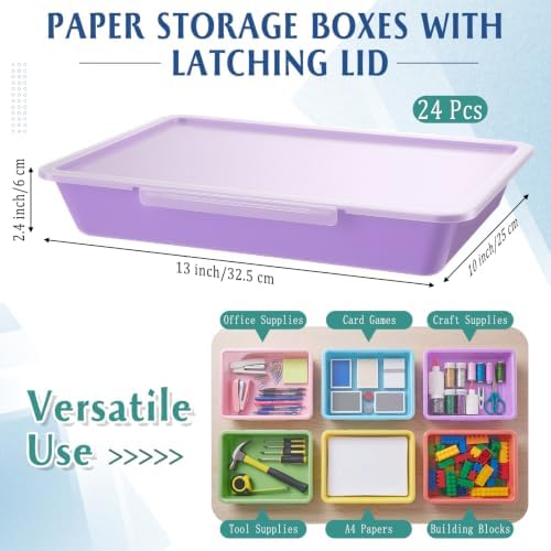 Tinlade 24 Pcs Classroom Paper Storage Bins with Lids, Macaron, 13x10in - Image 2