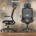 GABRYLLY Ergonomic Office Chair, High Back Home Desk Chair with Headrest, Flip-Up Arms, 90-120° Tilt Lock and Wide Cushion, Big and Tall Mesh Chairs for Man Woman, Black Task Chair - Image 2