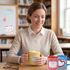 Pickmesh 6 Set Composition Book Mug with Heart Handle 10oz, Back to School Teacher Gift, Cute Teacher Mug Ceramic Coffee Cup, 6 Colors, Classroom Novelty Gift - Image 5