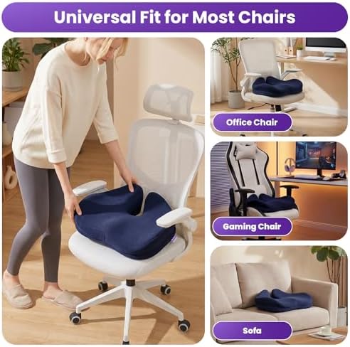 ZZ-WELL Seat Cushions for Office Chairs, Coccyx Cushion for Tailbone Pain, Memory Foam Butt Pillows for Computer Gaming Chair, Patented Pressure Relief Design Chair Cushion (Navy Blue, XX-Large) - Image 4