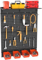 TORACK Garage Metal Pegboard with Accessories, Tools Organizer Peg Board with Pegboard Hooks, Wall Mounted Bins, Tool Storage Pegboards for Wall(Black) by TORACK
