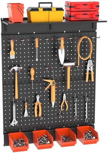 TORACK Garage Metal Pegboard with Accessories, Tools Organizer Peg Board with Pegboard Hooks, Wall Mounted Bins, Tool Storage Pegboards for Wall(Black) by TORACK