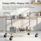 Finnhomy 2 Tier Commercial Grade Rolling Cart, Heavy Duty Utility Cart, Carts with Wheels and Handles, Kitchen Carts on Wheels, Metal Cart with 600 lbs Capacity, Shelf Size 23.6"Dx47.2"W x 39.4"H, NSF - Image 7