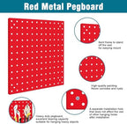 4 Pack Steel Peg Board,Universal 1/8 and 1/4 Pegboard Accessories,Ideal for Garage Tool Storage, Office Organization, Craft Room, Kitchen etc. (Red, 4-12X12) - Image 6