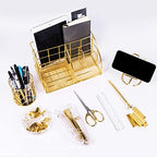 KAAKOW Gold Desk Organizers and Accessories Office Supplies Set Stapler, Pen Holder, Phone Holder, Scissors, Pen, Ruler, 30 Paper Clips, 22 Binder Clip, 20 Tacks and 1000pcs Staples (Gold) - Image 6