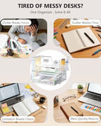 WALI Desk File Organizer, 4 Tier Desktop Paper Letter Tray Organizer with Drawer and 2 Pen Holders, Office Desk Accessories & Workspace Organizers for Office, Home Supplies(DO005DH-W), 1 Pack, White - Image 3