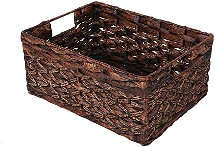 KINGWILLOW Rectangular Woven Storage Basket, Brown With Inside Handles by KINGWILLOW