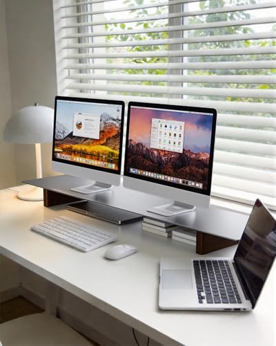 Aluminum Dual Monitor Stand Riser with Wooden Legs, 42.5" Wide - Image 6