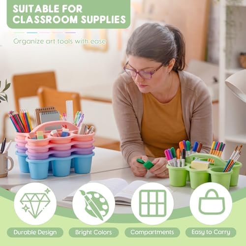 5 Pack Classroom Caddy with Handle Pastel Classroom Table Caddy - Image 5