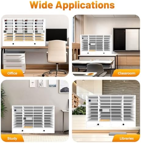 Literature Organizers, 32 Slots Compartment Adjustable File Sorter Mail Center Magazine Holder with 2 Drawer, Mail Organizer Letter Sorter for Counter, Paper Storage Cabinet Classroom Keepers - Image 6