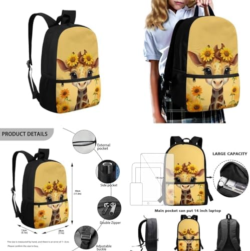 Cute Giraffe 4Pcs Boys Backpack with Lunch Bag Pen Bag and Water Bottle Case Cover Set Kids Backpack for Boys 6-8 School Backpacks Large Capacity Waterproof Bookbag - Image 3